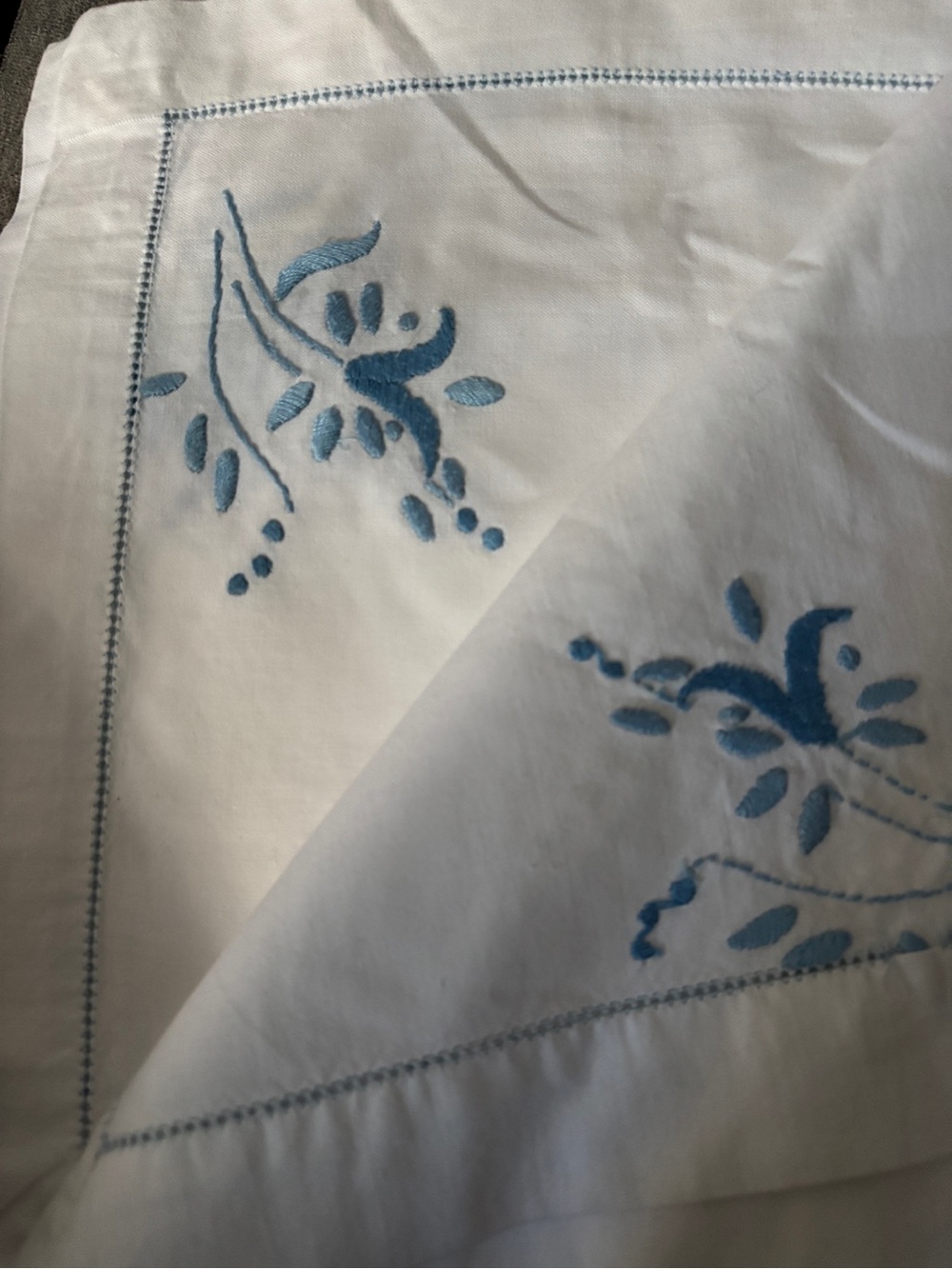Blue Embroidered Handmade Napkins/Table Toppers- Set of 6 - Picture 4 of 7